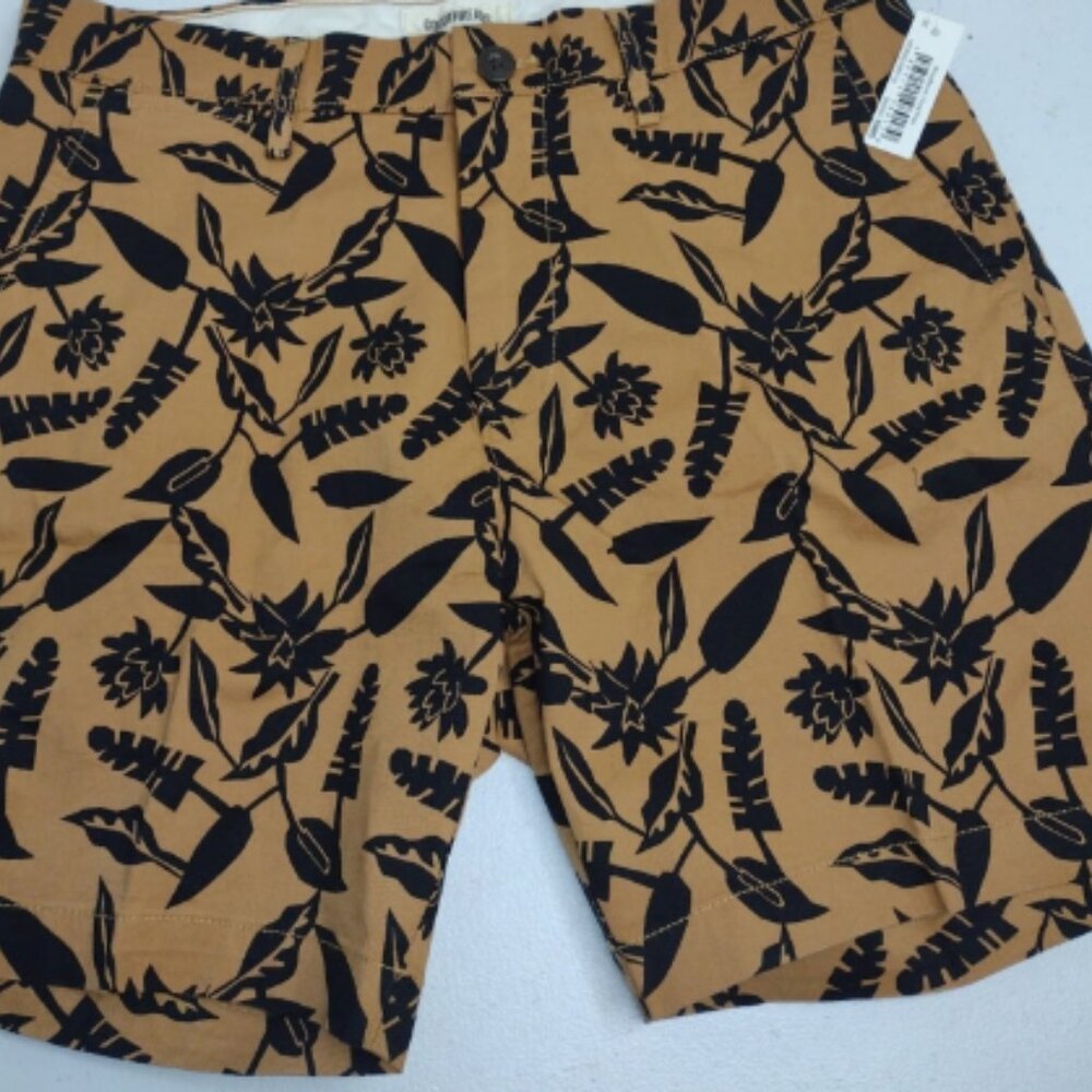 Goodthreads Men's Flat-Front Comfort Golf Brown Gold Hawaii Shorts Size 32 (G1)